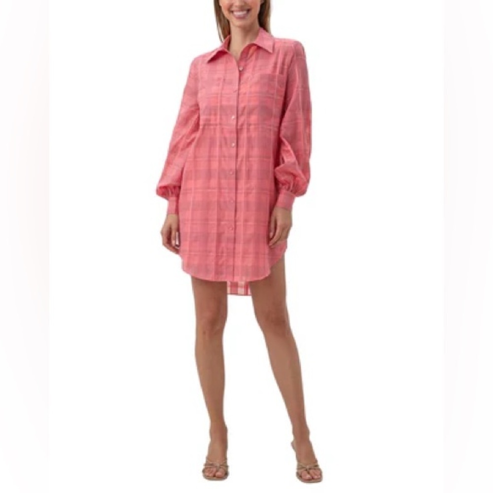 Trina Turk womens Aisling Silk-Blend Mini Dress Long Sleeve Shirtdress Size‎ S